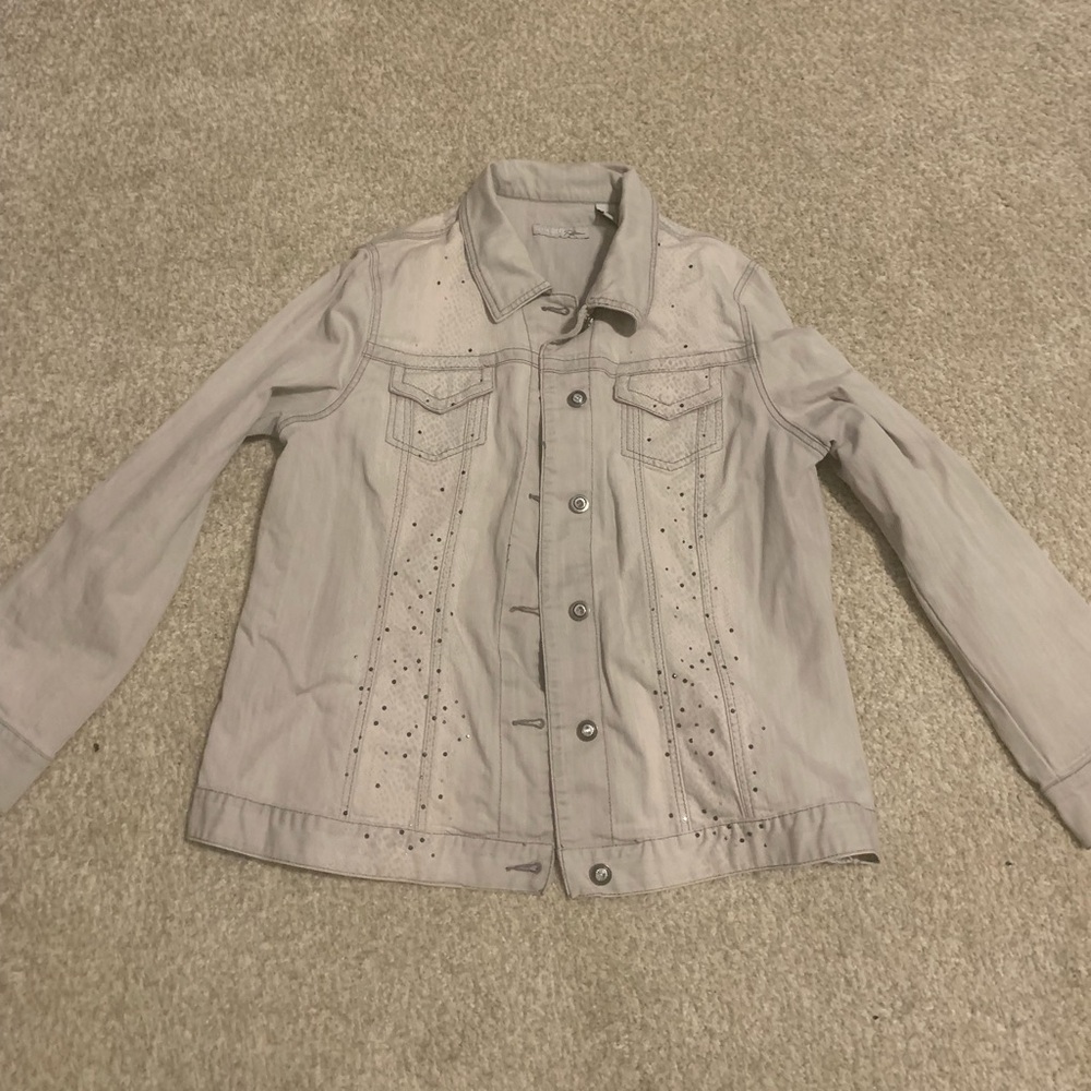 Chico's Light Gray Studded Jean Jacket